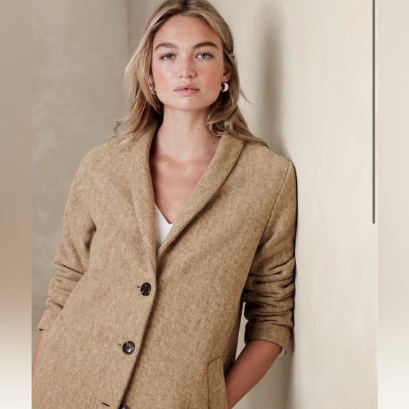 Banana Republic Shawl Collar Coat in Oatmeal Heather XXS Petite. - Picture 2 of 11